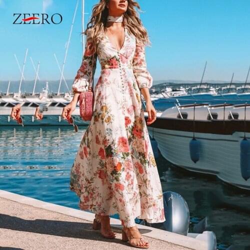 Autumn Spring Women Floral Print Maxi Party Dress Elagant Female Sexy V-Neck Long Sleeve Bohemia Dress Plus Size Summer Dresses