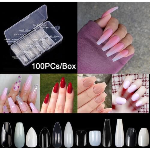 100Pcs/box Full Cover False Nail Tips Coffin Fake Nails Half Short Long Stiletto Acrylic Nails Tips Manicure Press On Nails