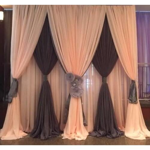 10x10ft Ice silk 3 layers wedding backdrop curtain champagne with black stage curtain drapes background for party event
