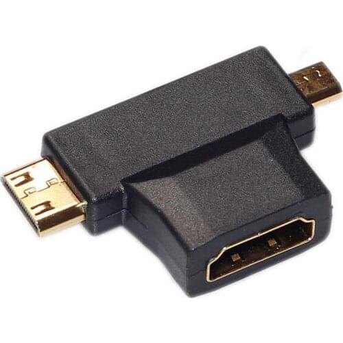 3 in 1 HDMI to Micro HDMI male Mini HDMI male 1.4 Female cable adapter T Shape converter for HDTV 1080P hdmi cables