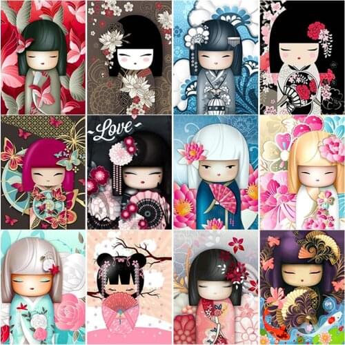 5D DIY Diamond Painting Kits Kimono Doll Diamond Embroidery Cross Stitch Crafts Full Square Round Drill Home Decor Gift