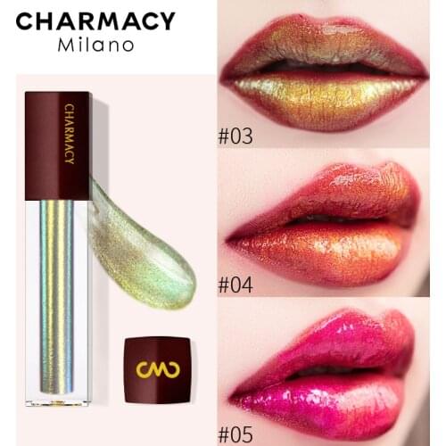 CHARMACY Diamond Lipgloss 3 Colors Chameleon Duochrome Shiny Lip Gloss with Sparkles Moisturizing Liquid Lipstick Beauty Makeup