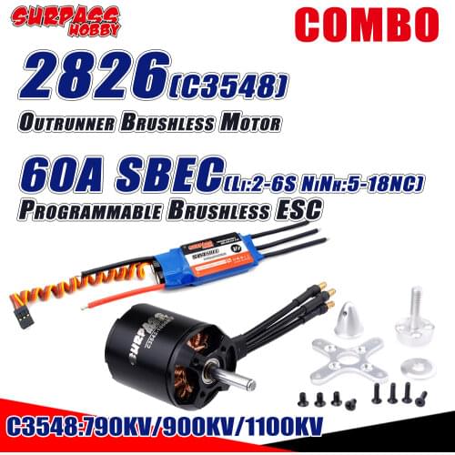 SURPASS HOBBY 2826 Brushless Motor C3548 60A SBEC Brushless ESC Li:2-6S 5.5V/5A for RC Airplanes Fixed-wing Glider Warbirds