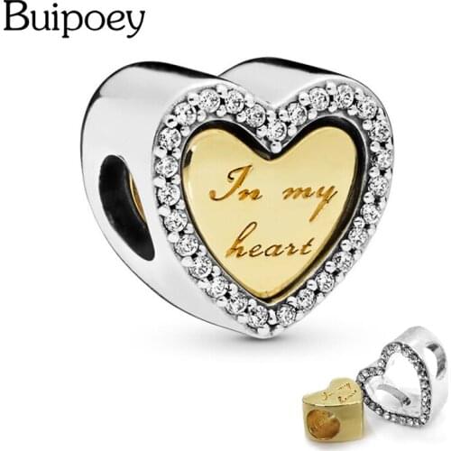 Buipoey Hollow Rhinestone Double Heart Beads Charms Fit Original Necklace Bracelets For Women Diy Jewelry Accessorie Making Gift