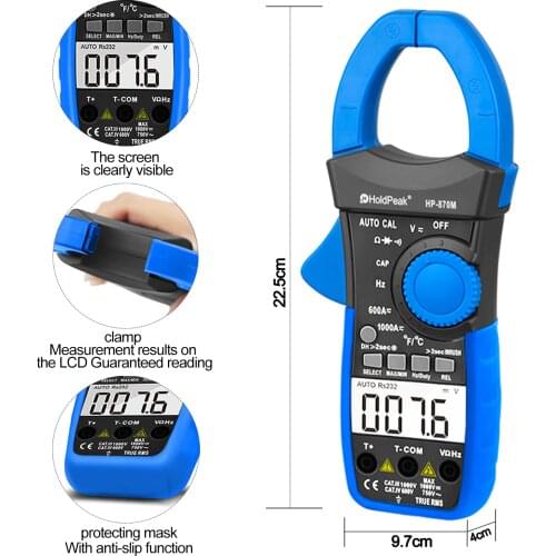 Auto Range Multimetro Digital Clamp Meter Multimeter Pinza Piers Ammeter Amperimetro True RMS Frequency Tester,HoldPeak HP-870N