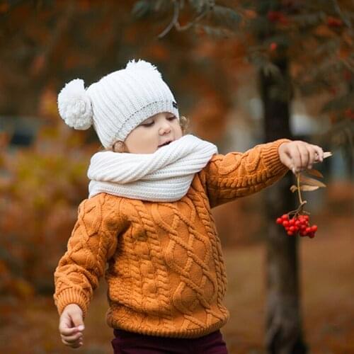 FURTALK Kids Winter Hat Children 2 Pom Pom Beanie Hat and Scarf Sets Baby Girls Boys Double Layer Warm Knit Hats for 2-6 Years