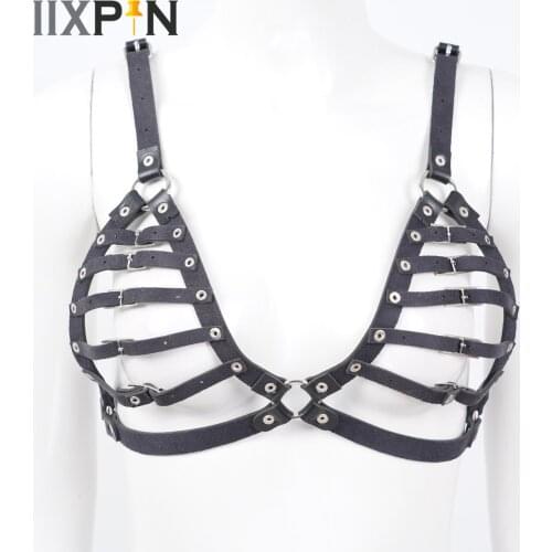 Goth Leather Body Chest Harness Chain Bra Tops Chest Waist Belt Gothic Punk Fashion Metal Girls Festival Body Jewelry Accessory