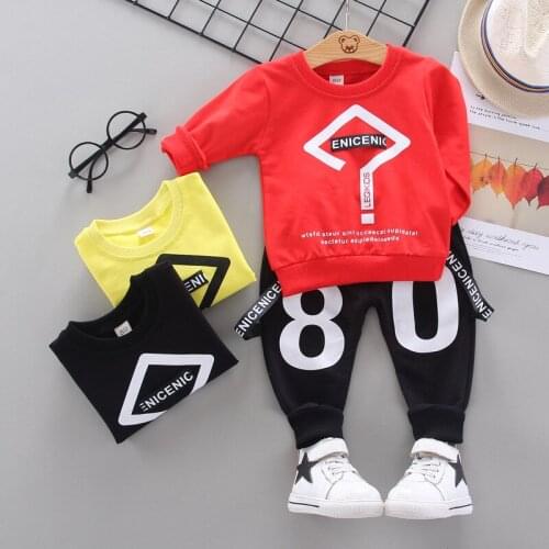 Baby boy clothes spring and autumn cotton suit boy letter printing round neck sweater casual long sleeve boy two-piece suit