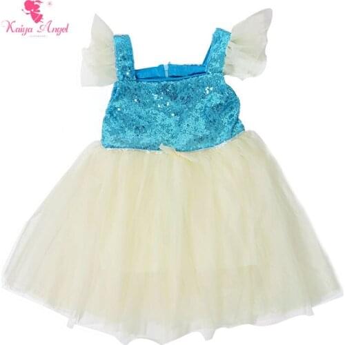 Kaiya Angel Girls Dress 2017 New Summer Party Girls Clothes Blue Sequins Tulle Mesh Princess Dress Children Summer Clothes Baby