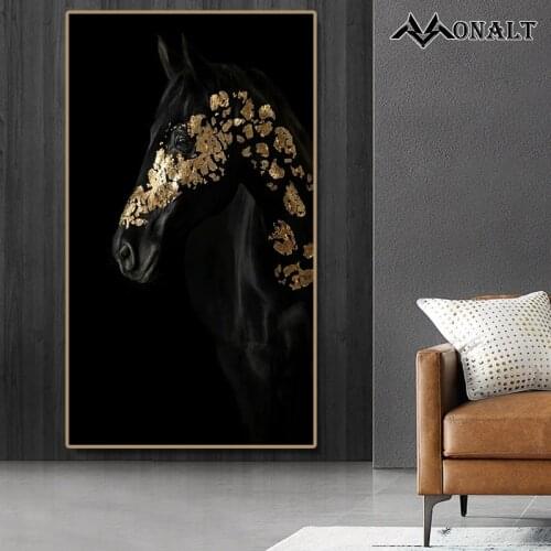 Canvas Painting Wall Art HD Golden And Black Horse Posters Hoom Decor Living Room Nordic Modern Creativity Animal Print Picture