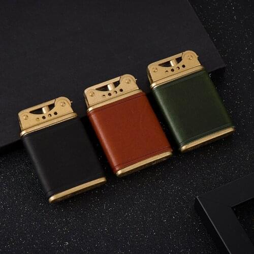 Handmade Leather Sewing Old-fashioned Classic Grinding Wheel Open Flame Windproof Kerosene Vintage Lighter High-end Gifts