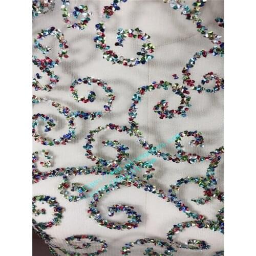 Nice color 5yards african sequins glued glitter lace fabric high quality french net tulle lace fabric for wedding dress