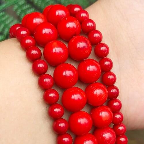 100% Natural Red Coral Beads Round Loose Spacer Stone Beads for Jewelry Making Diy Bracelet Accessories 15inch 4 6 8 10 12mm
