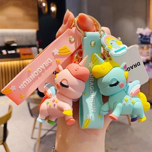 Cartoon Fairytale Rainbow Horse Keychain For Women Cute Unicorn Car Key Chain Resin Charm Kids Bag Pendant Keyring Holder Gifts