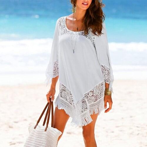 Fashion Casual Women Bikini Cover up Beach Tunic Swimsuit Shawl Lace Swim Cover up Saida de Praia Summer Swimwear Beach Dress