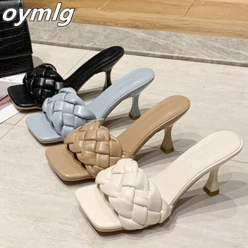 Luxury Slides Women 7cm High Heels Mules Fetish Pumps Individual Weave Leisure Blue Office Ladies Prom Slippers Womens Shoes