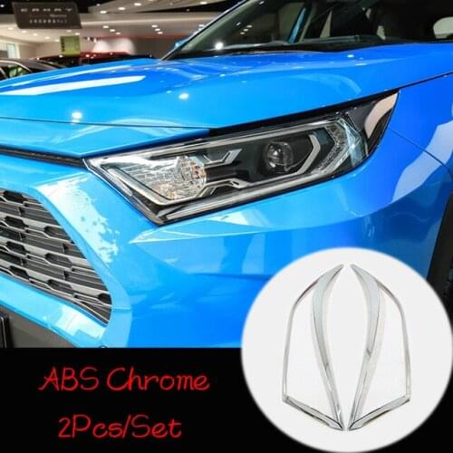 Trim Sticker Shell Car Styling Accessories 2pcs ABS Chrome for Toyota RAV4 2019 Car Front Light Head Lamp Headlamps Frame Cover
