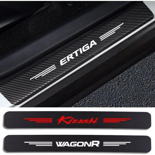 4pc Carbon Fiber Car Door Sill Protector Sticker Decal For Suzuki CELERIO CIAZ ERTIGA HUSTLER Kizashi WAGONR ALTO Jimny SAMURAI
