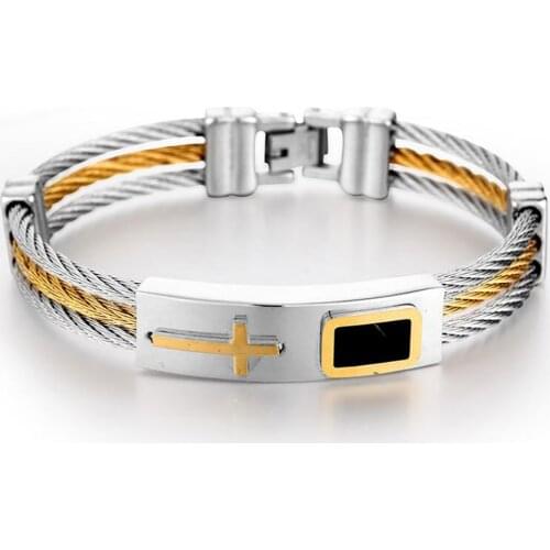 Stainless Steel Religious Cross Men Christ Minimalist Steel Wire Bracelet Bangle Jewelry Gift For Him