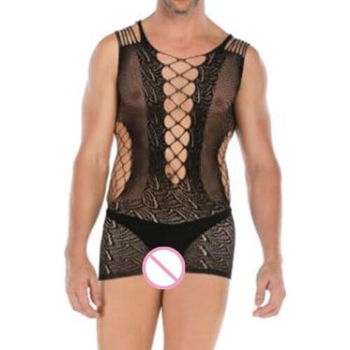 Popular Men Sexy Lingerie Exotic Sleepwear Hot Babydolls Net Nightdress Porno Nightgown Male Underwear Mesh Dress Sexy Costumes