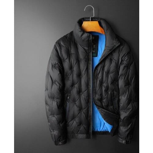 Winter new down jacket mens short large size embroidery handsome pressure flower foreign style stand-up collar mens jacket thi