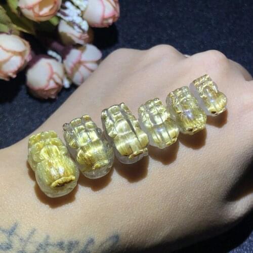 One pcs golden RUTILATED QUARTZ CARVED brave troops pendant pixiu FPPJ wholesale beads nature gem stone
