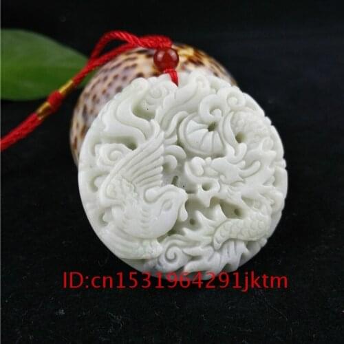 Necklace for Accessories Amulet Chinese Dragon Phoenix White Fashion Gifts Jade Carved Natural Pendant Men Jewelry Charm