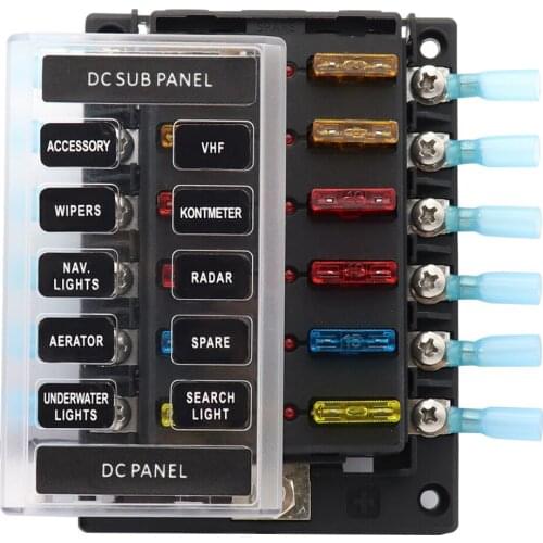 Plastic Cover Fuse Box Holders 16 Fuses 14 Heat Shrink Tube Ring Connectors 32V 12-Way Blade Fuse Holder Box