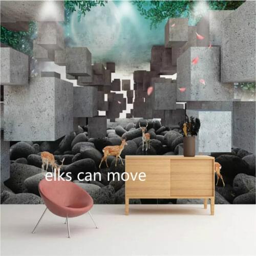 Custom Wallpaper 3d Embossed Geometric Cube Sika Deer Mural Wallpapers for Living Room TV Background Walls Papers Home Decor