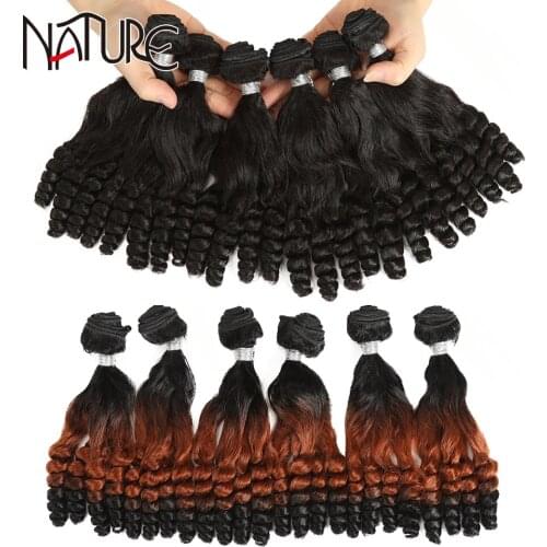 Nature Hair Synthetic Afro Kinky Curly Hair Bundles With Closure 14 Inch Ombre Upper Straight Lower Bend High Temperature Fiber