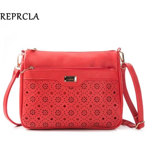 REPRCLA New Double Zipper Women Messenger Bags Hollow PU Leather Shoulder Bag Female Crossbody Vintage Women Bags Purse