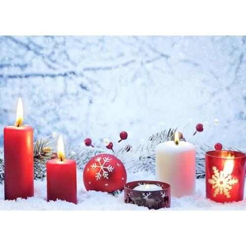Christmas Candles Decors Snow Bokeh Photo Backdrop Vinyl Cloth Photography Props Background for Children Baby Shower Photobooth