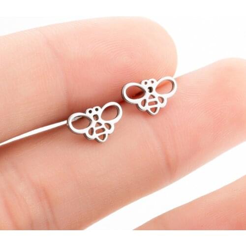 Fashion Earrings For Women Vintage Jewellery Stainless Steel Ear Stud Rose Gold Cute Bee Earrings 2018 Brincos Kids Sister Gifts