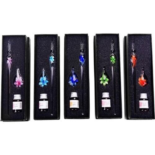 Glass Pen Glass Dip Pen Faux Crystal Ink Signature Inside Flower for Writing Art Decor Gift 2020