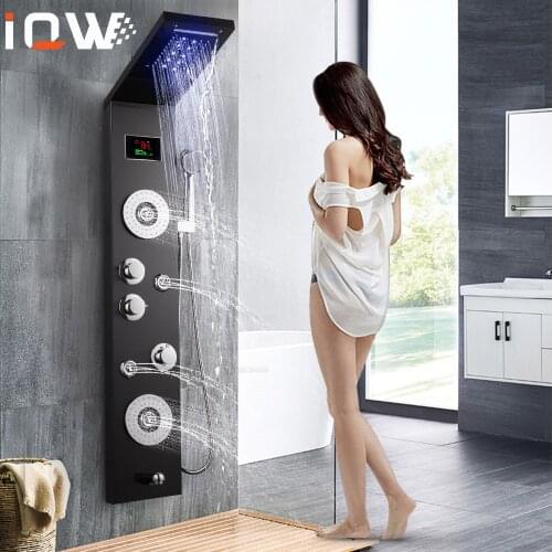 LED Shower Panel 5 Faucets Multifunction Rainfall Shower Set with Rain Shower Head Rainfall Massage Jets