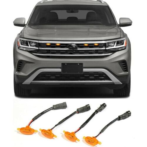 LED Car Front Grille LED Amber Light Raptor Style Light Kit Decor W/ Wire Speed 4Pcs Fit For VW Atlas Cross Sport 2020 2021