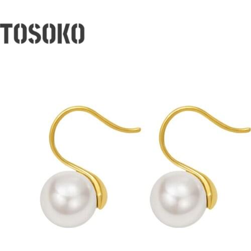 TOSOKO Stainless Steel Jewelry Imitation Pearl Earrings Womens Fashion Earrings BSF395