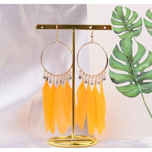 Vintage Big Round Feather Bohemian Yellow Earrings Ethnic Summer Tassel Statement Dangle Earring Indian Jewelry 2021 New