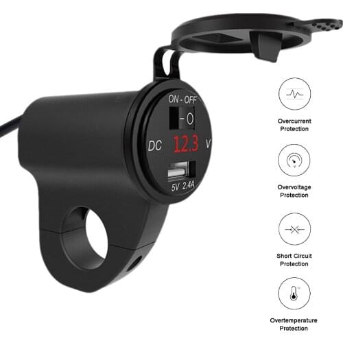 12V Waterproof Motorcycle USB Charger Port Battery Test LED Digital Voltmeter Metal Housing Diet Pit Bike Motorbike Accessories