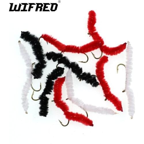 Wifreo 10PCS San Juan Worm Fly Aquatic Worms River Trout Fishing Flies Red Black White