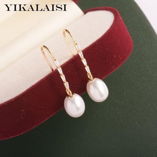 YIKALAISI 925 Sterling Silver Earrings Jewelry For Women 8-9mm Drop Shape Natural Freshwater Pearl Earrings 2021 New Wholesales