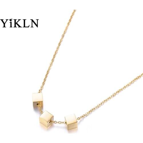 YiKLN Trendy Stainless Steel Geometric 3 Pcs Square Chokers Charms Necklace Jewelry Lovely Pendant Necklace For Women YN18001