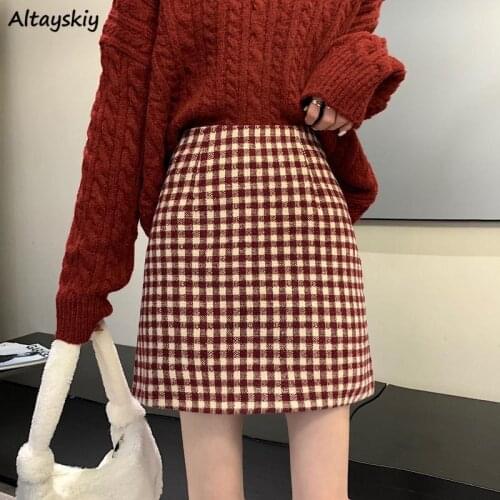 Skirts Women Plaid Vintage All-match College Fashion Korean Style Feminine Simple Cozy High-waist Party Popular Chic Ins Leisure