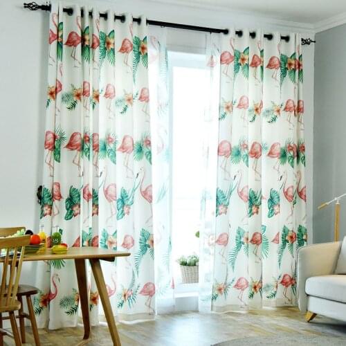 Nordic Style Curtains For Living Dining Room Bedroom Simple Plant Imitation Linen Fabric Personality FlamingoCurtainTulle Custom