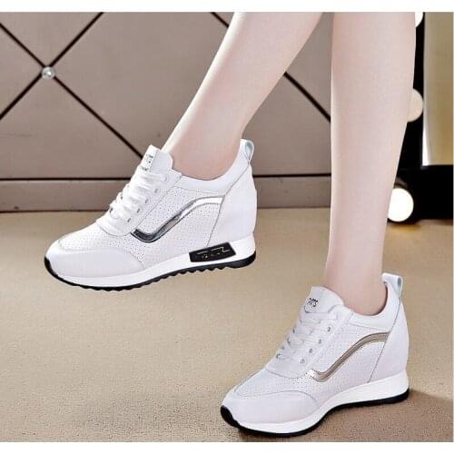 Inner increase womens shoes 2021 spring and summer new casual shoes lace-up single shoes comfortable sports shoes white shoes