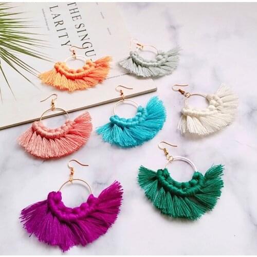 2020 New Design Bohemian Style Big Sector Tassel Earrings For Women Fashion Fishbone Boho Female Dangle Drop Earrings Wholesale
