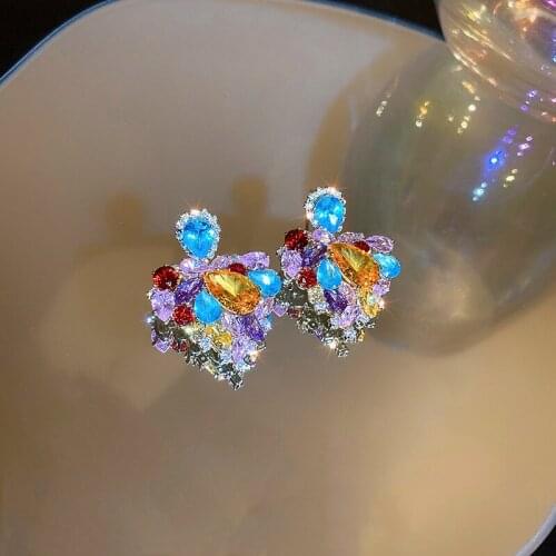 Flowers Heart Earrings for Women 2021 Statement Rhinestone Drop Earring Party Wedding Jewellery