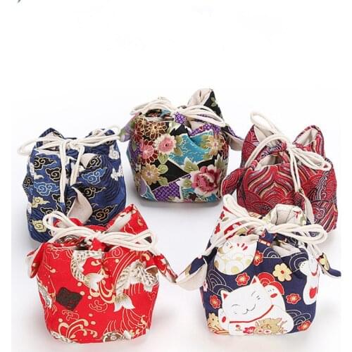 1pcs Free shipping cotton sack tea cup bag retro cartoon storage bag portable travel tea set cup bag tea set storage bag