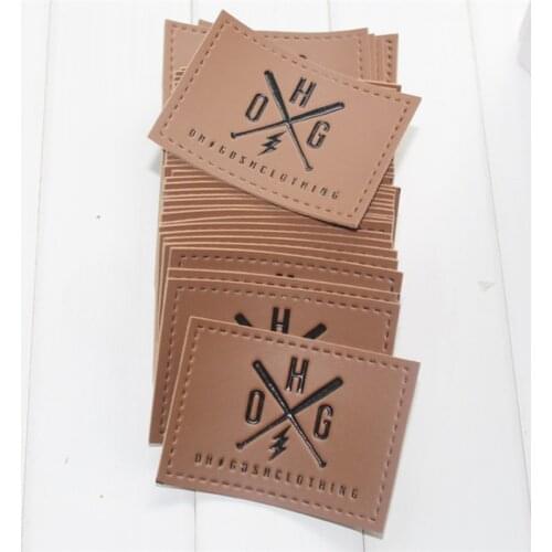 Custom printed and debossed PU leather patch PU label for Jeans bags 1000pcs lot