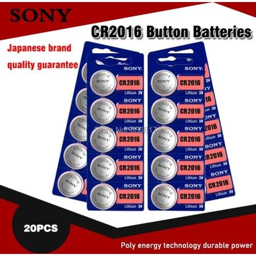 20Pcs Sony CR2016 3V Lithium Battery DL2016 ECR2016 LM2016 BR2016 CR 2016 li-ion Button cell Coin Batteries For watch toys